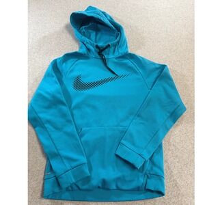 Nike Therma-FIT Hoodie Womens Small Turquoise Blue Dotted Swoosh Graphic